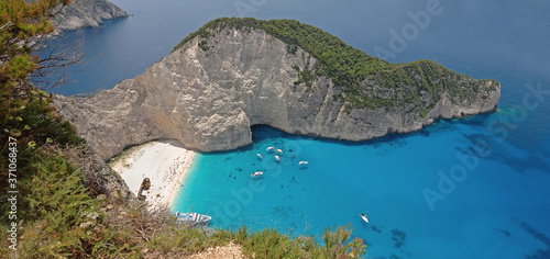 Beautiful blue sea and cliffs near Navagio Beach in Zakynthos Island Greece