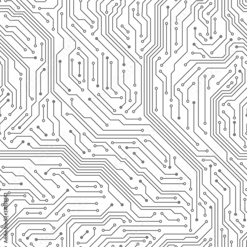 Seamless circuit board. Digital technology electrical scheme printed motherboard computer chip electronic equipment pattern vector texture. Motherboard hardware, circuit scheme processor illustration