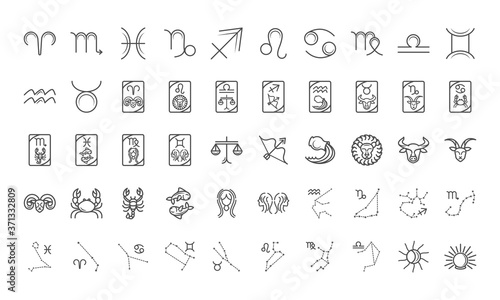zodiac astrology horoscope calendar constellation icons collection line style