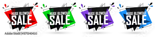 Set Huge Blowout Sale banners, discount tags design template, vector illustration