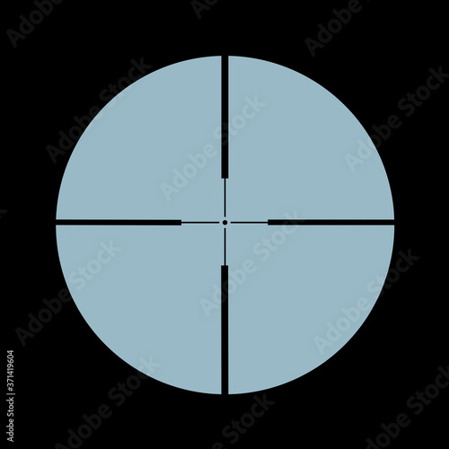 Sighting device, sight and gunsight - optical aiming device for precise and accurate shooting, shot, strike and hit from weapon, gun and rifle. Vector illustration.