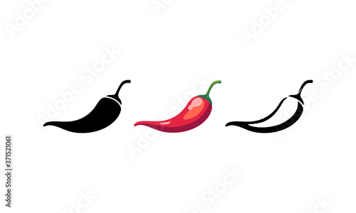 Spicy chili hot pepper icons. Vector Asian and Mexican spicy food and sauce, red and black outline chili