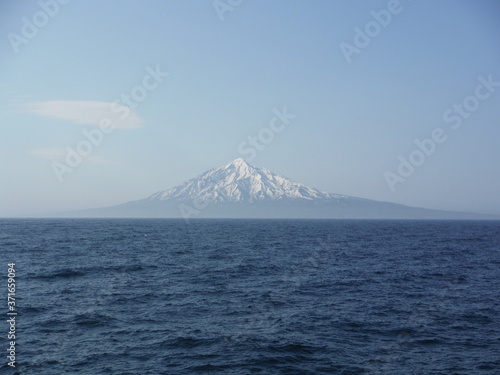 volcano with sea