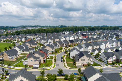 Aerial view of the Greenway Village subdivision in Clarksburg, Montgomery County, Maryland.