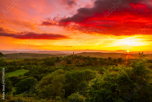 Sunset from Midsummer Hill Malverns on the Worcestershire and Herefordshire border one fine May evening