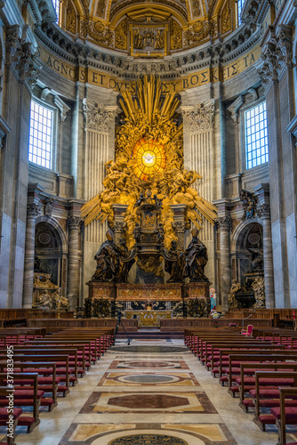 Apse with the Chair of Saint Peter by Gian Lorenzo Bernini, in Saint Peters Basilica in Rome, Italy.