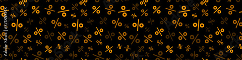 Yellow percent seamless pattern on black background.