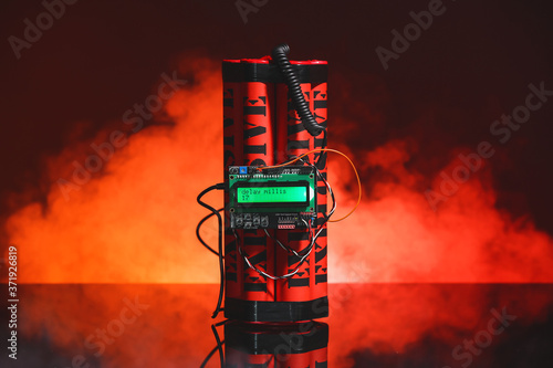 Bomb with timer on dark color background