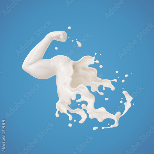 Splash of milk in form of arm muscle.