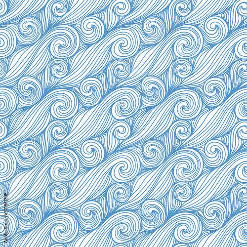 Seamless pattern with twisted lines waves. Design for backdrops and colouring book with sea, rivers or water texture. Repeating texture.