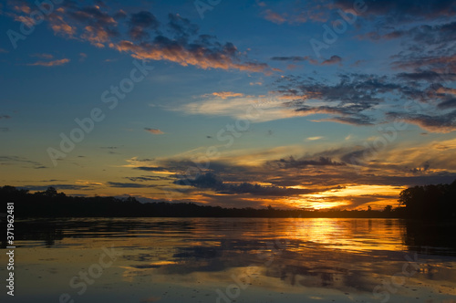 Sunset over Cristalino River, Alta Floresta, Mato Grosso, Brazil.