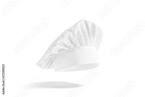 Blank white toque chef hat mockup, side view, no gravity