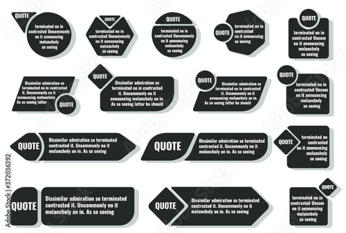 Quote frame notes. Layout for links and digital information. Set of blank quote frame templates. Text in brackets, quote blank speech bubbles, quote bubbles. Isolated template. Vector illustration. 
