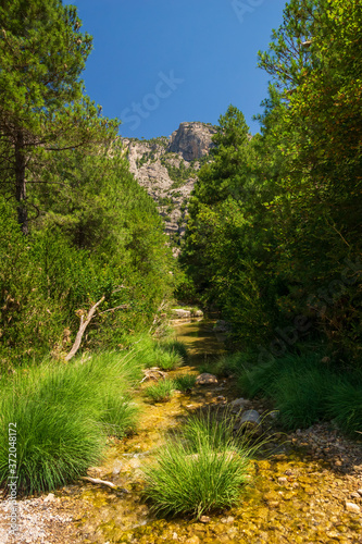 NATURAL LANDSCAPE WITH THE RIVER COMING DOWN FROM THE MOUNTAIN IN MATARRAÃ‘A, TERUEL, SPAIN