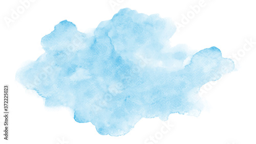 Abstract light blue clouds watercolor stain on white background