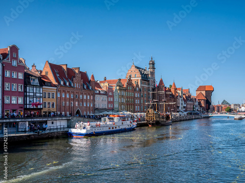 The old town from the Motlawa River. Gdansk, Poland.