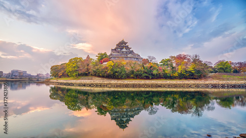 Okayama castle in autumn season in Okayama city, Japan