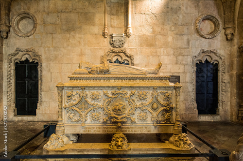 Tomb of Vasco da Gama in the Jeronimos monastery in Lisbon, Portugal