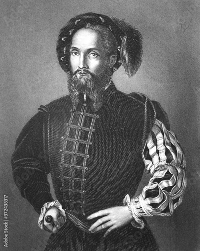 Caesar Borgia, painting by Raphael Santi in the old book in the old book Rembrandt by Knuckfus, S. Peterburg, 1890 by A. Andreieva, St. Petersburg, 1878