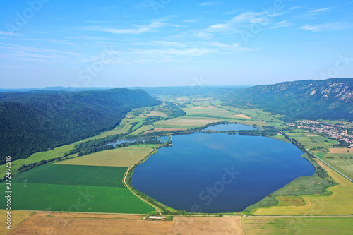 Aerial view of Hrhovske ponds near the village of Hrhov in Slovakia
