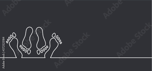 Romantic young couple love on bed, bedroom Passionate sex icon lovers (condom) Bare footprints Feet and foot steps Fun vector gender sexy position or kissing Heart month Male and female sex bed symbol