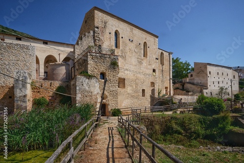 view of the old abbey of san magno near fondi town, italy