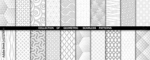 Geometric set of seamless gray and white patterns. Simple vector graphics.