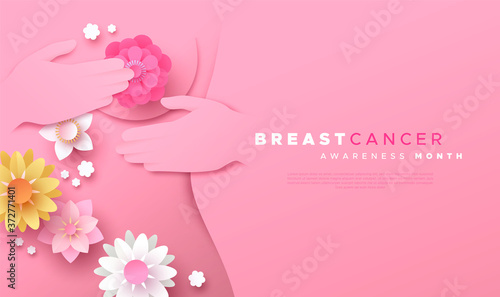 Breast Cancer month template papercut self exam