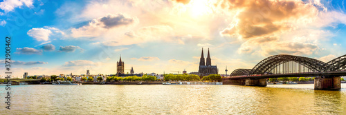 Panorama of Cologne with Cologne Cathedral and the Rhine on a beautiful summer day