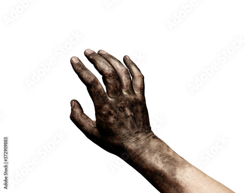 hand help beg poverty dirty coal worker arm