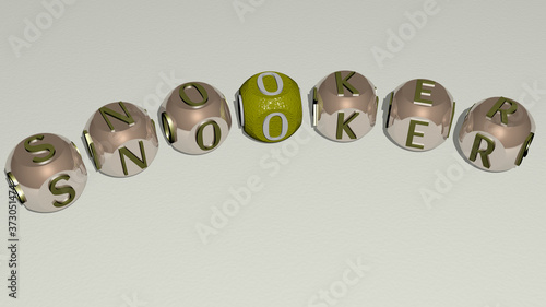 SNOOKER text of dice letters with curvature, 3D illustration