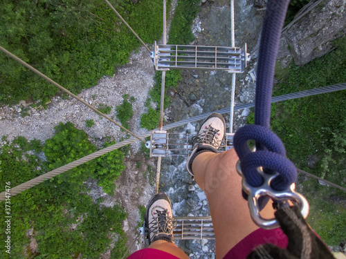 Walk on the Tibetan bridge in Claviere Piedmont Italy