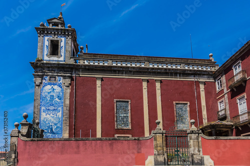 Church of Saint Ildefonso (Igreja de Santo Ildefonso, 1739) near Batalha Square. Porto, Portugal. Facade of azulejo tilework.