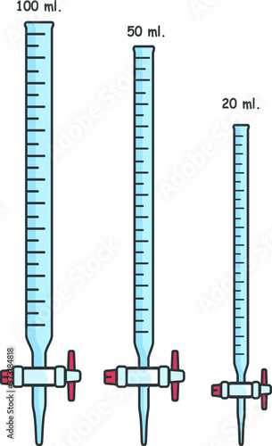 buret size 100 50 20 ml. vector icon fill color design. Cartoon style vector illustration.