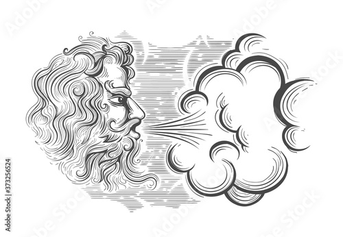 Hand Drawn God of Wind in Engraving Style