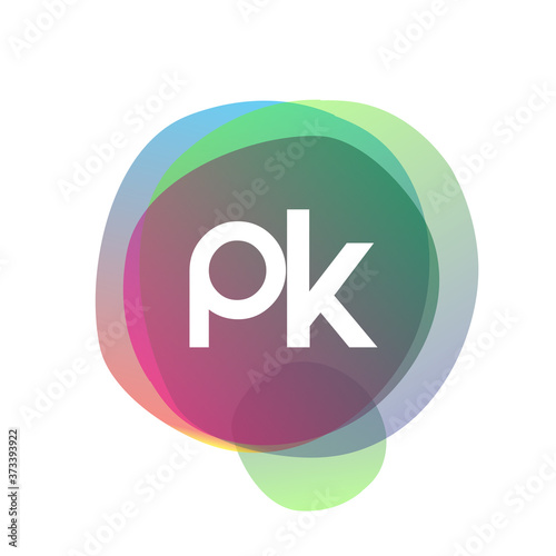 Letter PK logo with colorful splash background, letter combination logo design for creative industry, web, business and company.