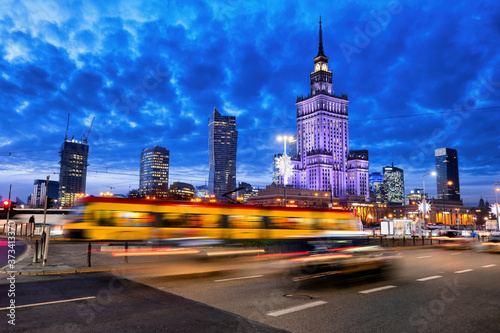 Warsaw City Downtown Skyline At Dusk