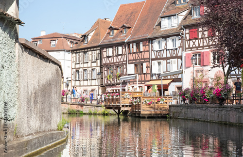 Colmar, France on july 20, 2020; Petite Venice, water canal and traditional half timbered houses. Colmar is a charming town in Alsace, France.