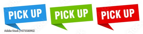 pick up banner sign. pick up speech bubble label set