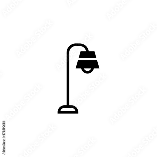 Lamp icon in black flat glyph, filled style isolated on white background