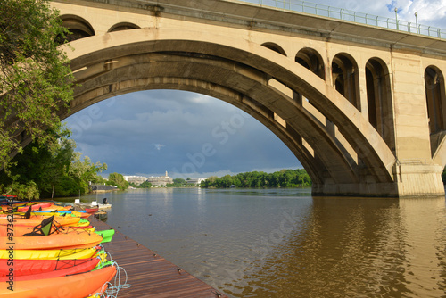 Kayaks and Key Bridge over the Potomac River - Washington D.C. United States of America