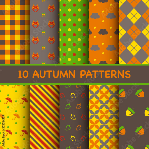 Set of the autumn theme patterns. Vector illustration.