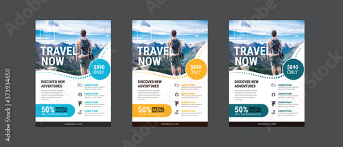 Travel poster or flyer pamphlet brochure design layout space for photo background. Yellow Travel flyer template for travel agency