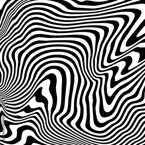 black and white abstract warped vector stripes pattern background