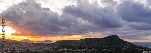 Aerial Sunrise over Diamond Head, Oahu, Hawaii