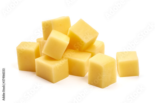 Diced holland cheese, isolated on white background