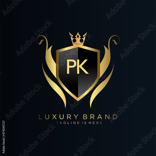 PK Letter Initial with Royal Template.elegant with crown logo vector, Creative Lettering Logo Vector Illustration.