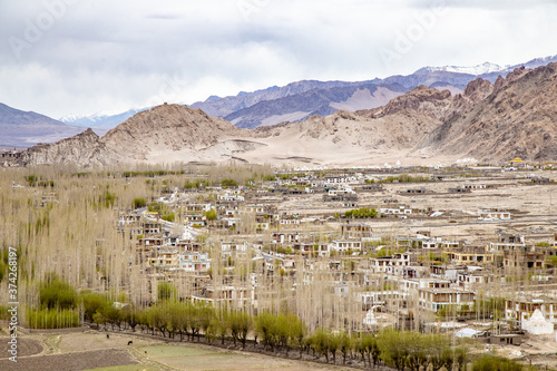 City view of Leh Ladakh from Thiksey Monastery, Thiksey Gompa in Leh Ladakh, India