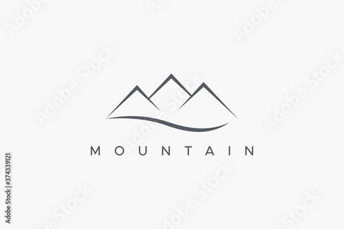 Abstract Mountain Logo with River Wave isolated on White Background. Flat Vector Logo Design Template Element