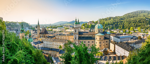 the historic city of salzburg while sunset